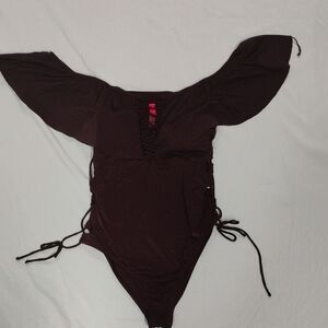 YMI Black Ruffled Bodysuit